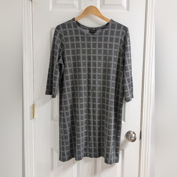 J. Jill Dresses & Skirts - J. Jill Black and Gray Patterned 3/4 Sleeve Dress‎ Wearever Collection Large